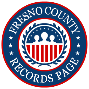 A round red, white, and blue logo with the words 'Fresno County Records Page' for the state of California.